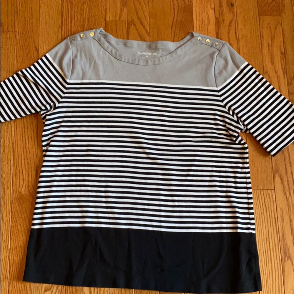 Crew Neck Striped Shirt with Button Detail